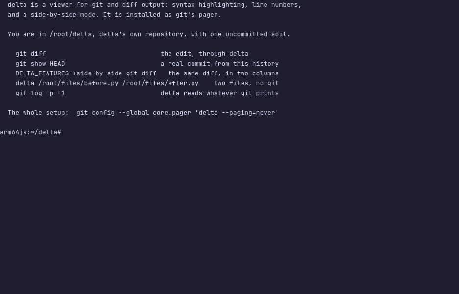 delta running in the terminal