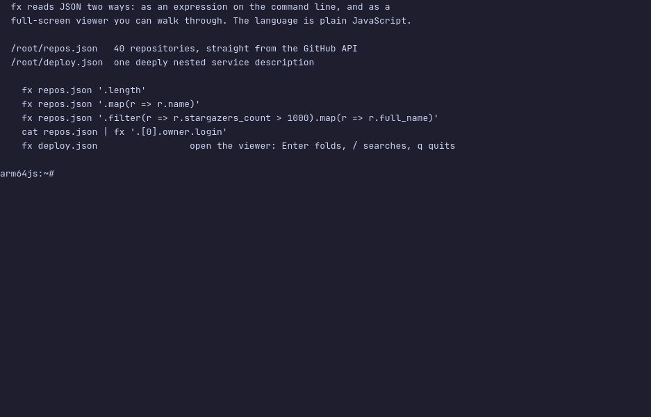 fx running in the terminal