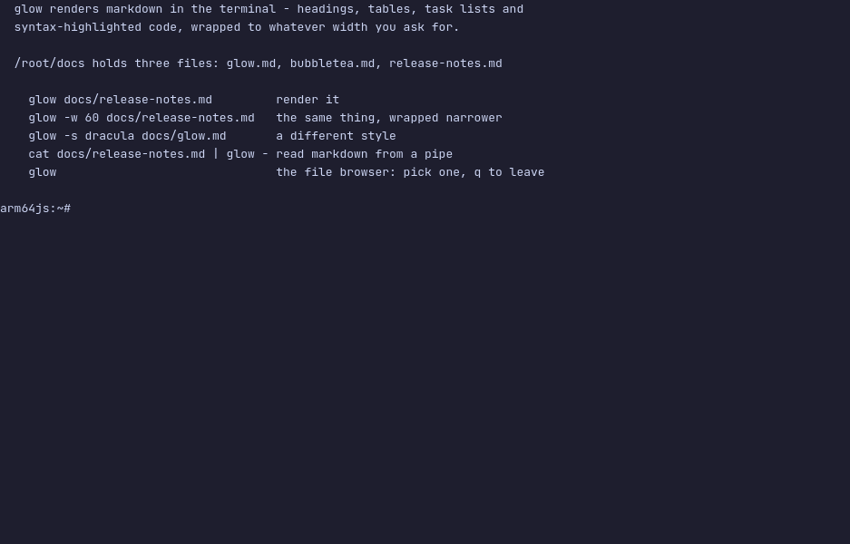 glow running in the terminal