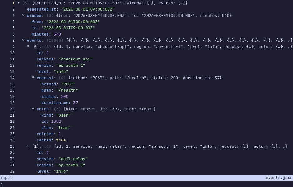 jless running in the terminal
