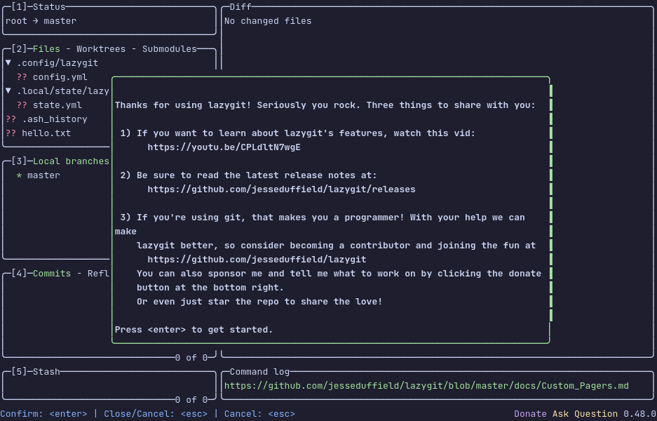 lazygit running in the terminal
