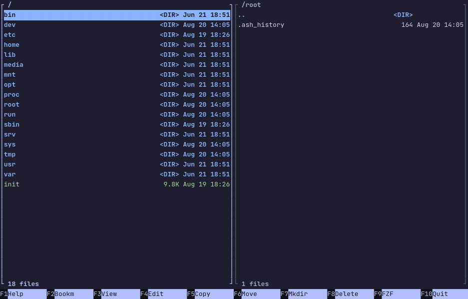 Midday Commander running in the terminal