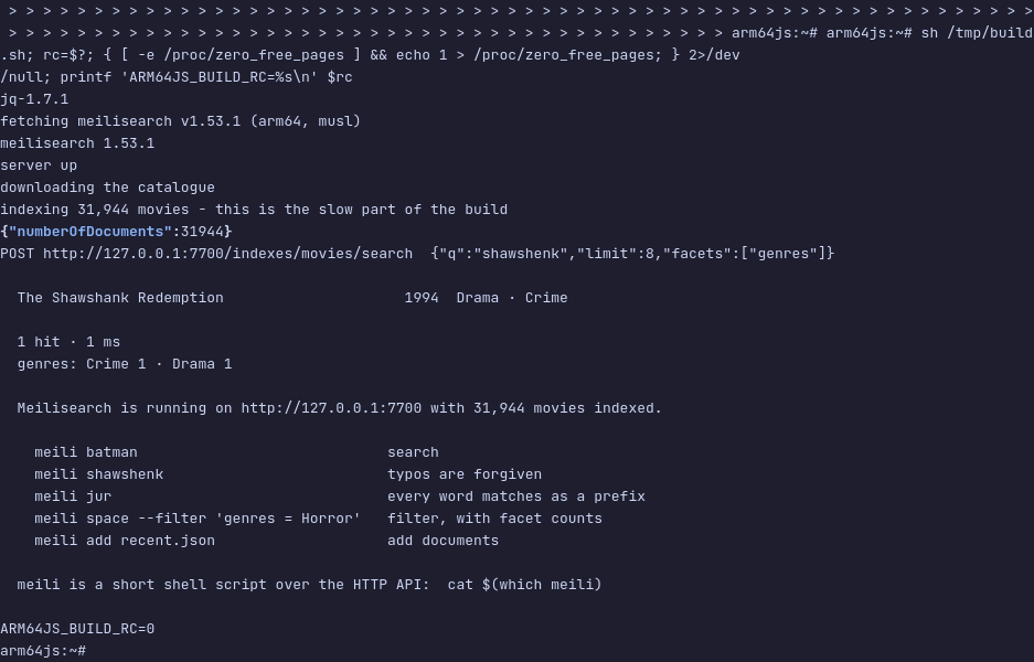 Meilisearch running in the terminal