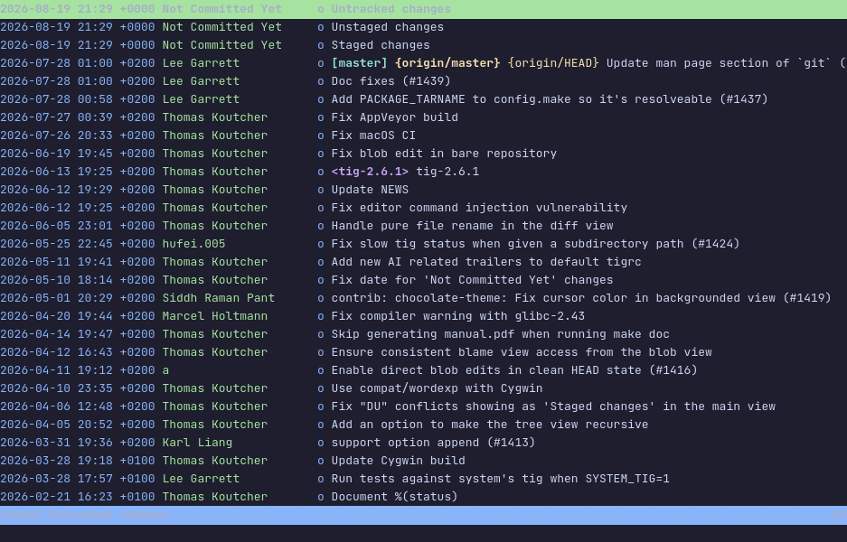 tig running in the terminal